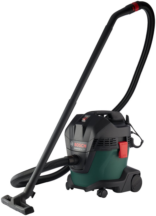 Строительный пылесос Bosch UniversalVac15 зеленый, 1000 Вт, уборка сухая/влажная, пылесборник контейнер, 15 л