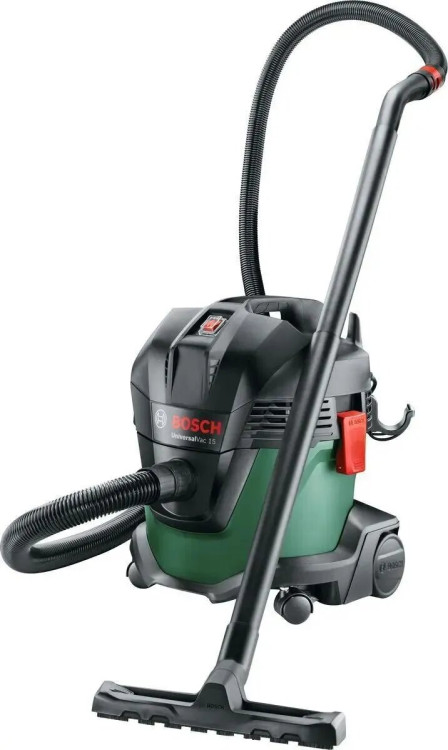 Строительный пылесос Bosch UniversalVac15 зеленый, 1000 Вт, уборка сухая/влажная, пылесборник контейнер, 15 л