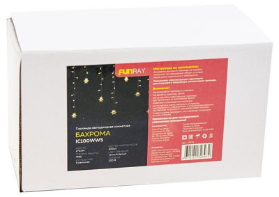 FUNRAY ?Бахрома? IC100WWS, 2*0.6м, 100ламп, тепл.бел., IP20
