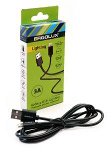 ERGOLUX (15096) ELX-CDC03-C02 (Кабель USB-Lightning, 3А, 1,2м, Черный, Зарядка+Передача данных, Коробка)