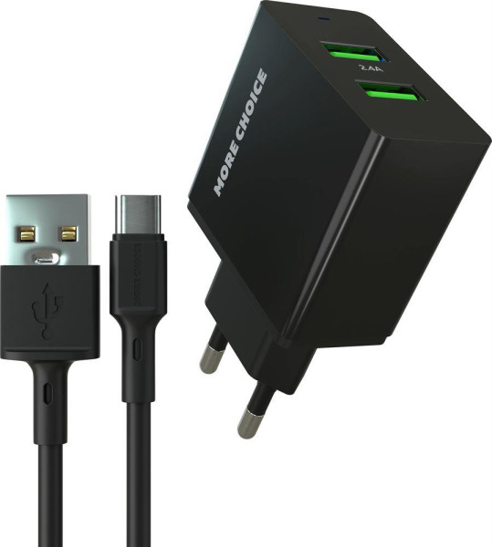 MORE CHOICE (4610196409899) NC11a СЗУ 2USB 2.4A для Type-C Black