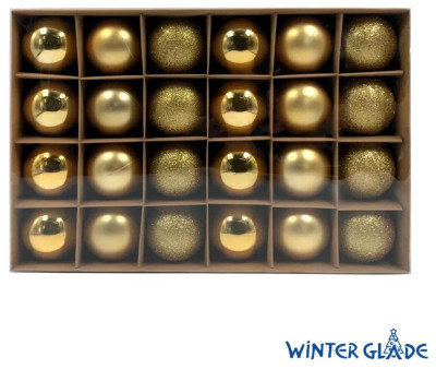 WINTER GLADE Набор ёлочных шаров пластик, 6 см, 24 шт, золотой микс, 6024G001