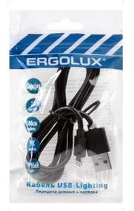ERGOLUX (15092) ELX-CDC03P-C02 ПРОМО (Кабель USB-Lightning, 2А, 1м, Черный, Зарядка+Передача данных, Пакет)