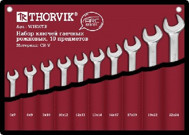 THORVIK W1S10TB Набор ключей гаечных рожковых серии ARC в сумке, 6-24 мм, 10 предметов
