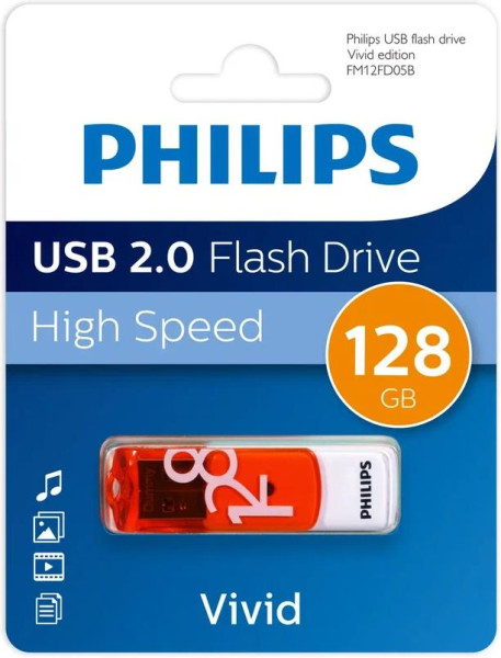 PHILIPS 128Gb VIVID2.0 Белый/Оранжевый (FM12FD05B/97)