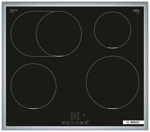 Индукционная варочная панель Bosch PIF645BB5E, цвет панели черный, цвет рамки серебристый